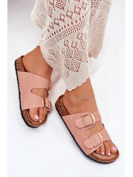 Women's sandals on cork platform with golden buckles pink Lisavionea