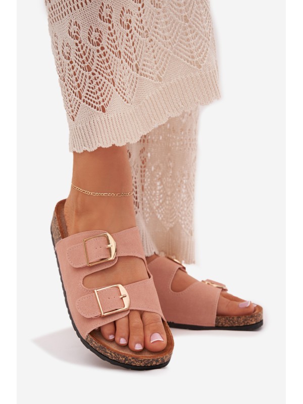 Women's sandals on cork platform with golden buckles pink Lisavionea