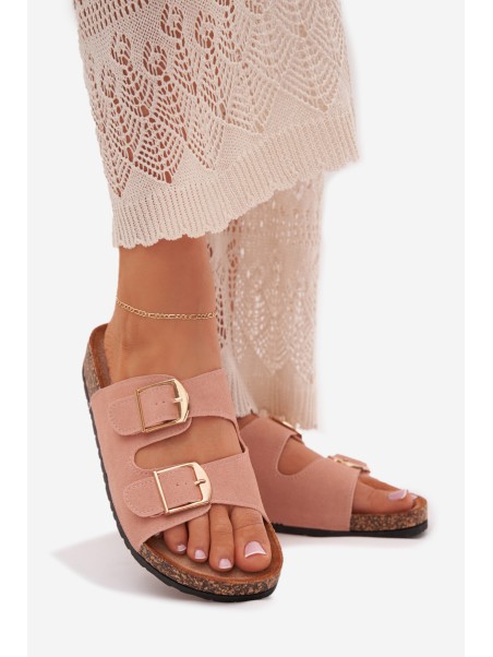 Women's sandals on cork platform with golden buckles pink Lisavionea