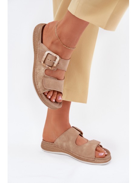 Women's Slippers With Buckle And Velcro Beige INBLU MK000013