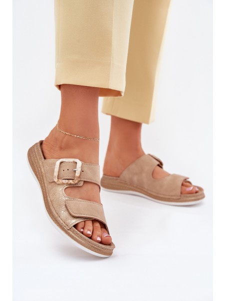 Women's Slippers With Buckle And Velcro Beige INBLU MK000013