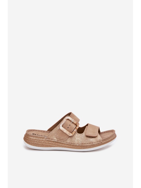 Women's Slippers With Buckle And Velcro Beige INBLU MK000013