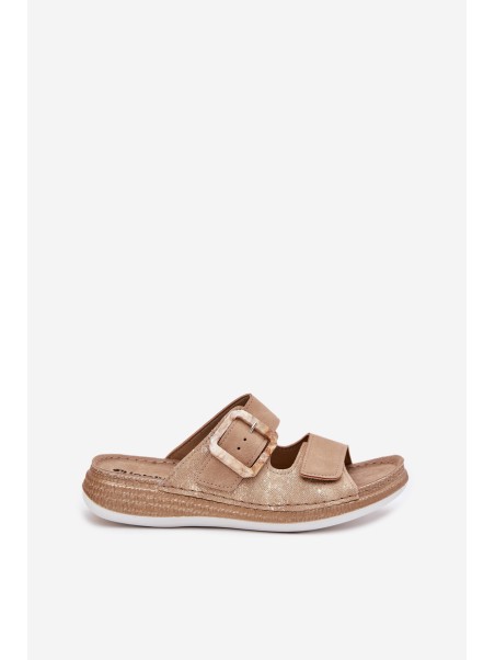 Women's Slippers With Buckle And Velcro Beige INBLU MK000013