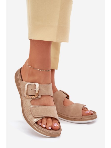 Women's Slippers With Buckle And Velcro Beige INBLU MK000013