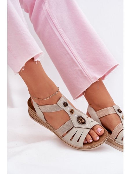 Women's Wedge Sandals With Decorations Light Beige Inblu RV000015