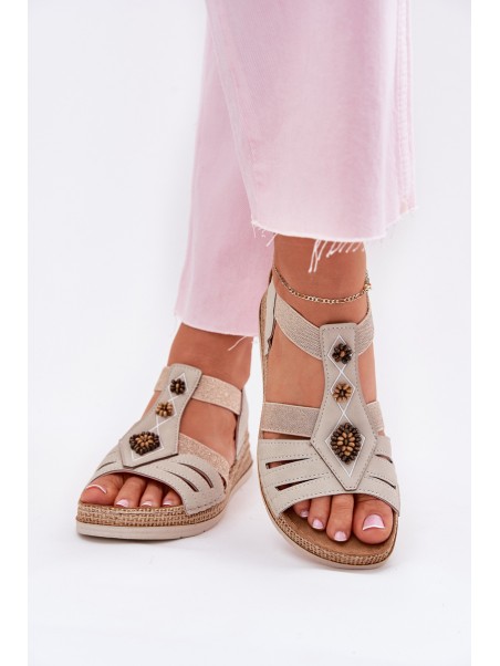 Women's Wedge Sandals With Decorations Light Beige Inblu RV000015