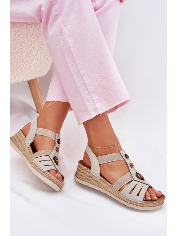Women's Wedge Sandals With Decorations Light Beige Inblu RV000015