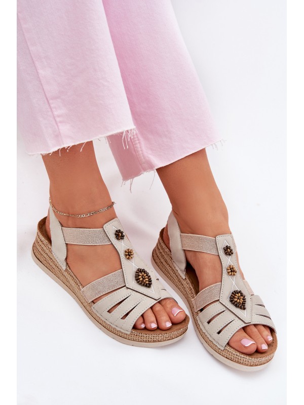 Women's Wedge Sandals With Decorations Light Beige Inblu RV000015