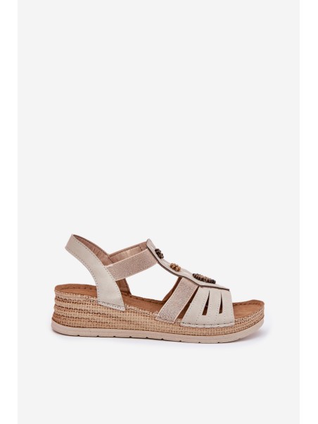 Women's Wedge Sandals With Decorations Light Beige Inblu RV000015