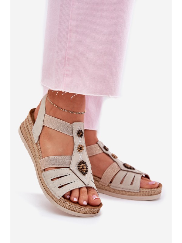 Women's Wedge Sandals With Decorations Light Beige Inblu RV000015