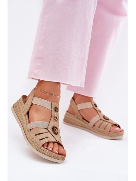 Women's Wedge Sandals With Decorations Beige Inblu RV000015