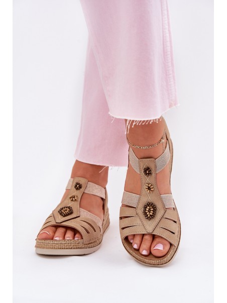 Women's Wedge Sandals With Decorations Beige Inblu RV000015
