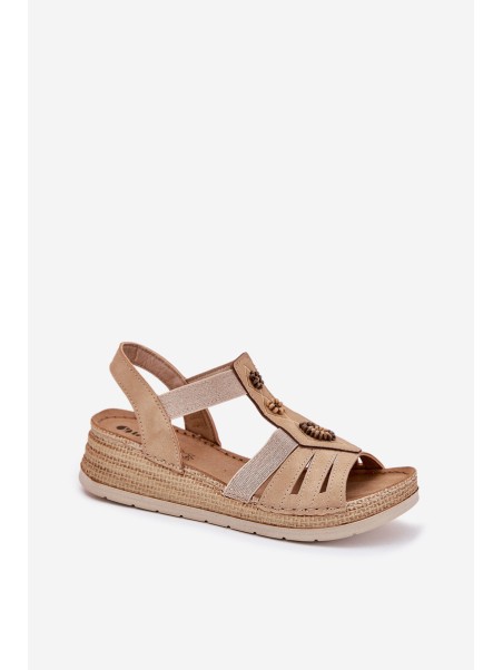 Women's Wedge Sandals With Decorations Beige Inblu RV000015