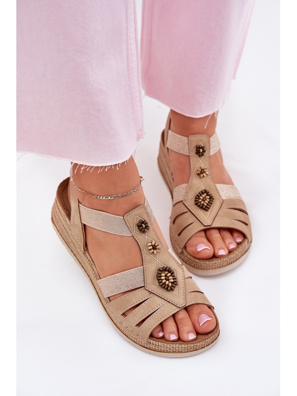 Women's Wedge Sandals With Decorations Beige Inblu RV000015