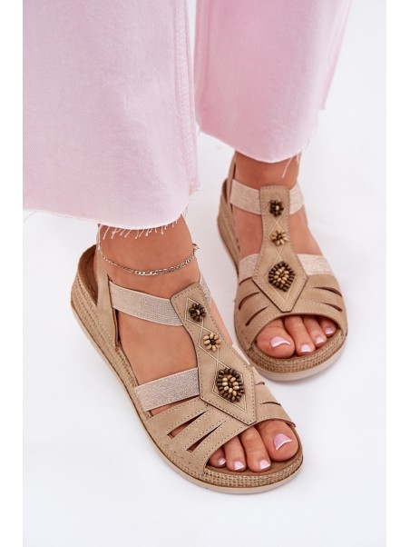 Women's Wedge Sandals With Decorations Beige Inblu RV000015
