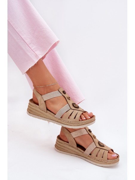 Women's Wedge Sandals With Decorations Beige Inblu RV000015