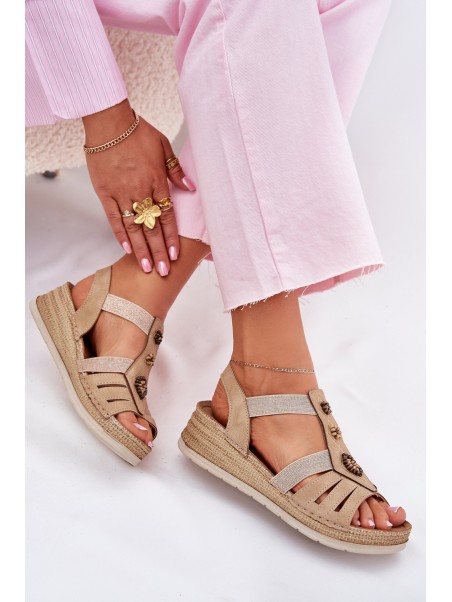 Women's Wedge Sandals With Decorations Beige Inblu RV000015