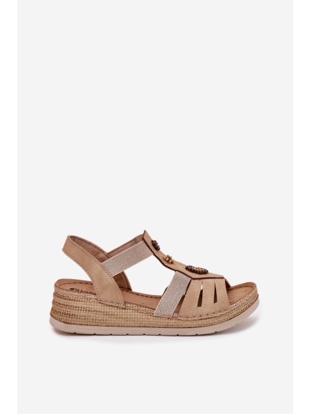 Women's Wedge Sandals With Decorations Beige Inblu RV000015