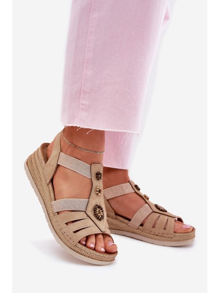 Women's Wedge Sandals With Decorations Beige Inblu RV000015