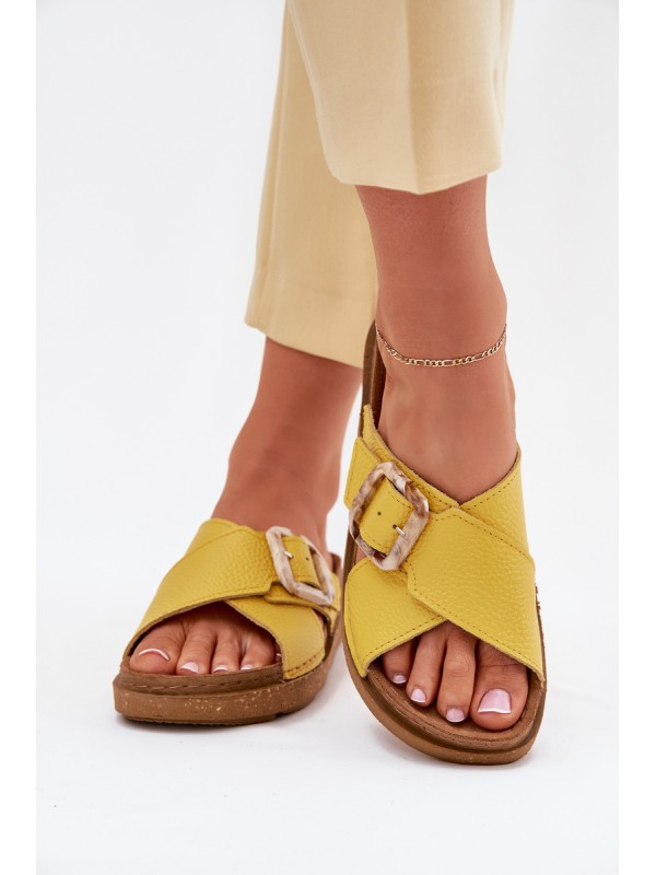 Leather Women's Slippers With Buckle Inblu ED0003IU Yellow