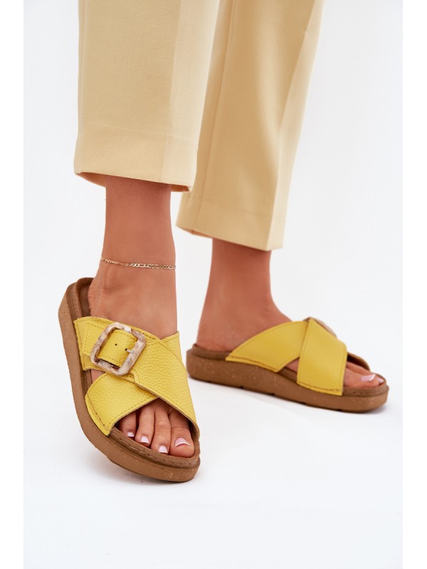 Leather Women's Slippers With Buckle Inblu ED0003IU Yellow 2
