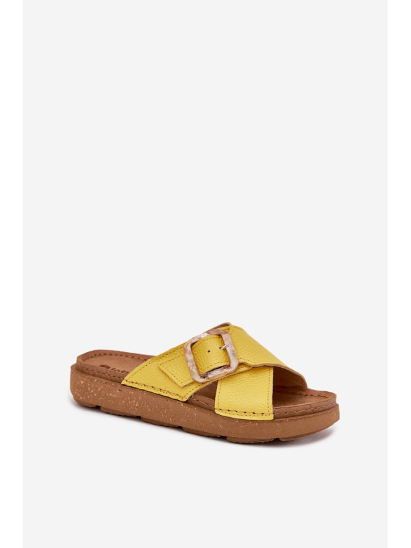 Leather Women's Slippers With Buckle Inblu ED0003IU Yellow