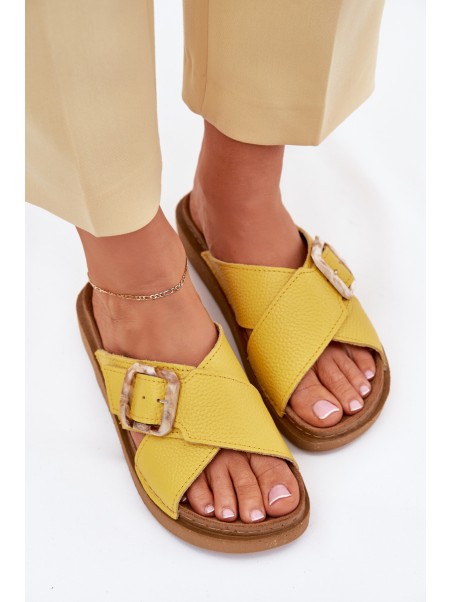 Leather Women's Slippers With Buckle Inblu ED0003IU Yellow