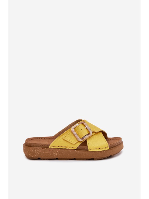 Leather Women's Slippers With Buckle Inblu ED0003IU Yellow