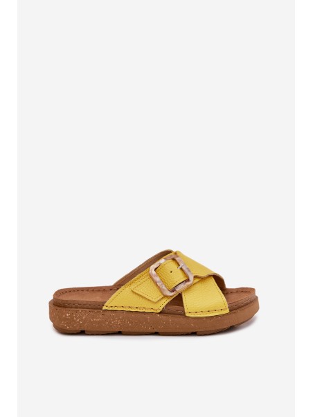 Leather Women's Slippers With Buckle Inblu ED0003IU Yellow