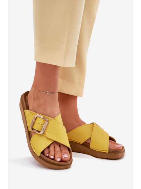 Leather Women's Slippers With Buckle Inblu ED0003IU Yellow