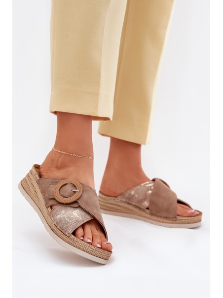 Wedge Sandals For Women With Decorative Buckle Brown Inblu RV000012