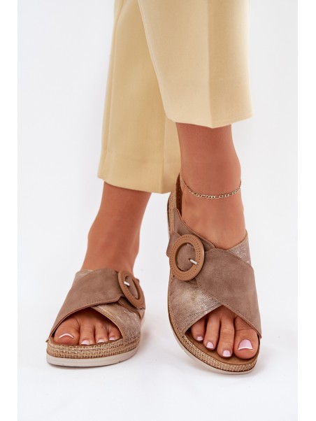 Wedge Sandals For Women With Decorative Buckle Brown Inblu RV000012