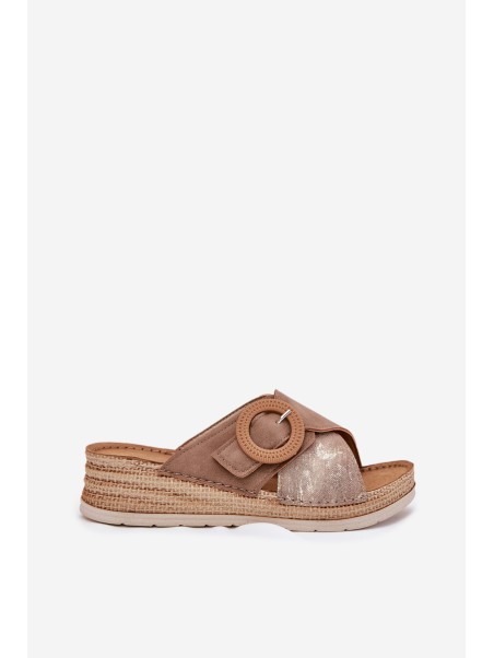 Wedge Sandals For Women With Decorative Buckle Brown Inblu RV000012