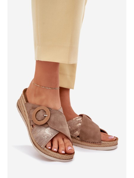 Wedge Sandals For Women With Decorative Buckle Brown Inblu RV000012