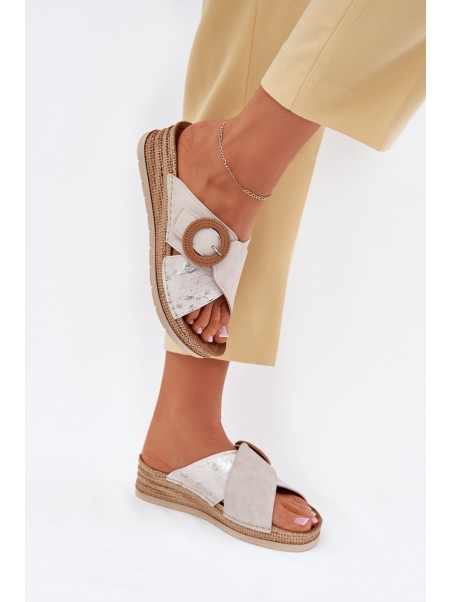 Wedge Sandals For Women With Decorative Buckle Light Beige Inblu RV000012