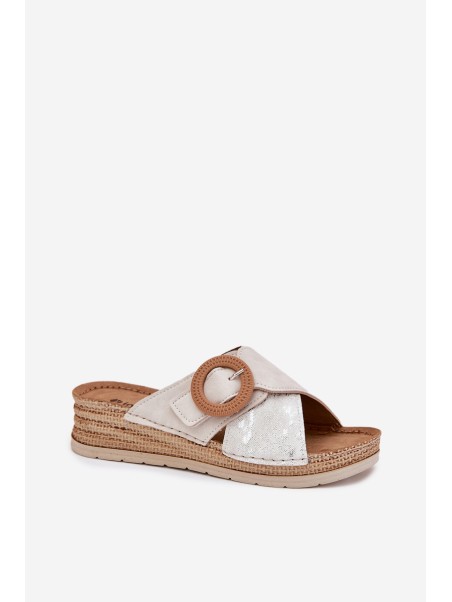 Wedge Sandals For Women With Decorative Buckle Light Beige Inblu RV000012