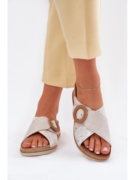 Wedge Sandals For Women With Decorative Buckle Light Beige Inblu RV000012