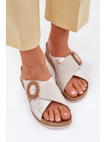 Wedge Sandals For Women With Decorative Buckle Light Beige Inblu RV000012