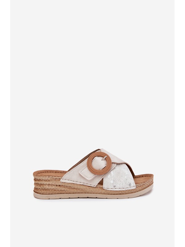 Wedge Sandals For Women With Decorative Buckle Light Beige Inblu RV000012