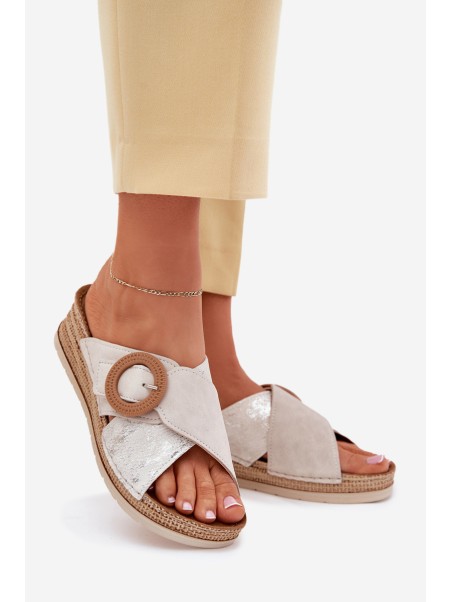 Wedge Sandals For Women With Decorative Buckle Light Beige Inblu RV000012