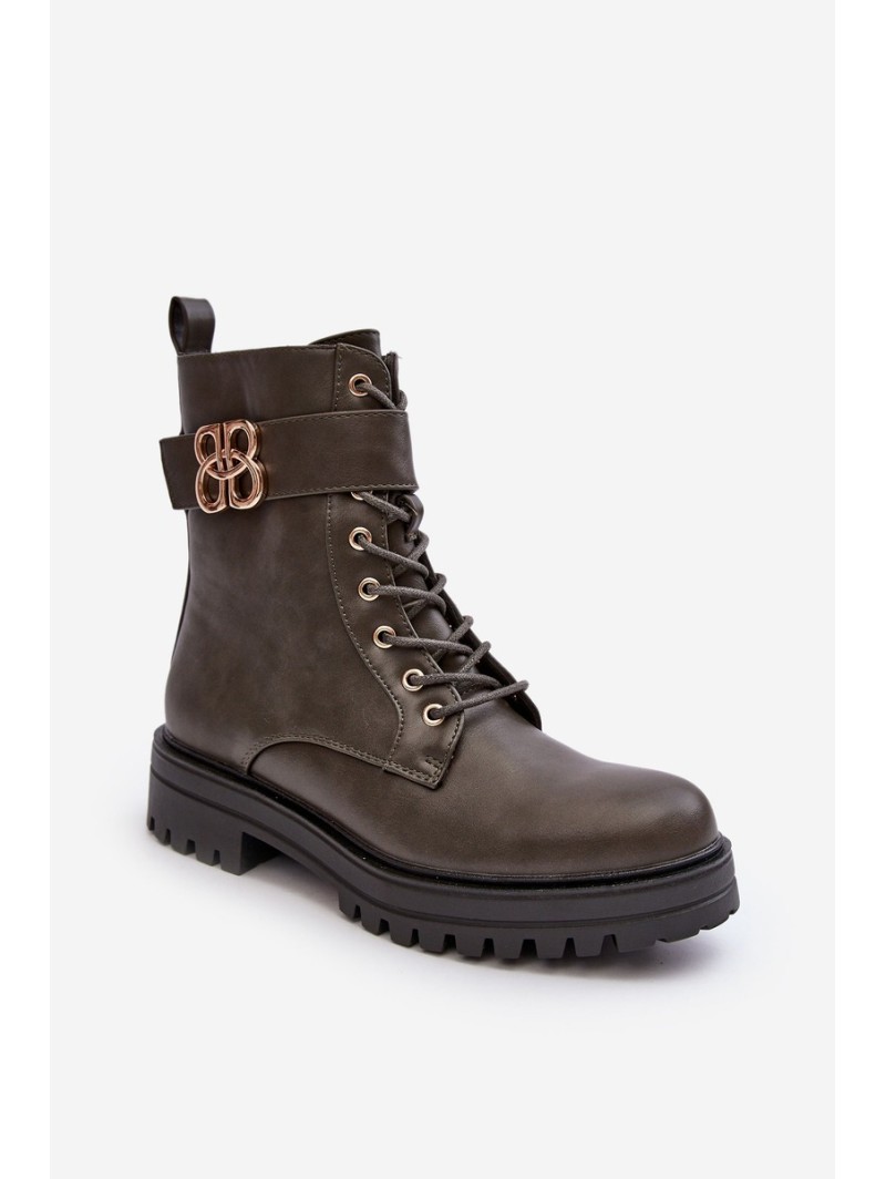 Women's Zip-up Work Boots with Dark Green Decoration Ciossava