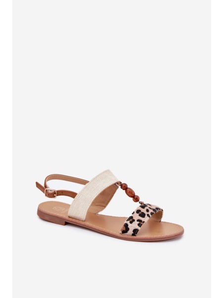 Flat Women Sandals With Beads Leopard Beige Virona