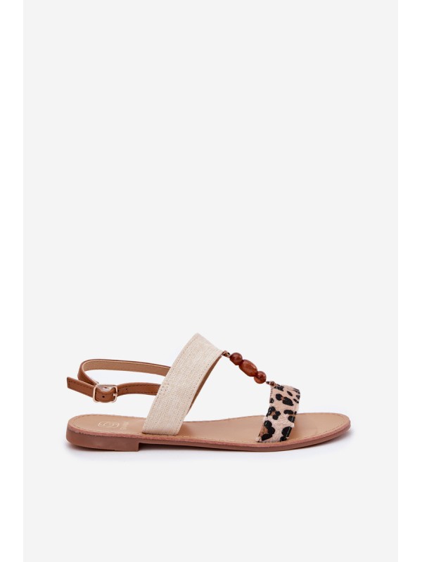 Flat Women Sandals With Beads Leopard Beige Virona