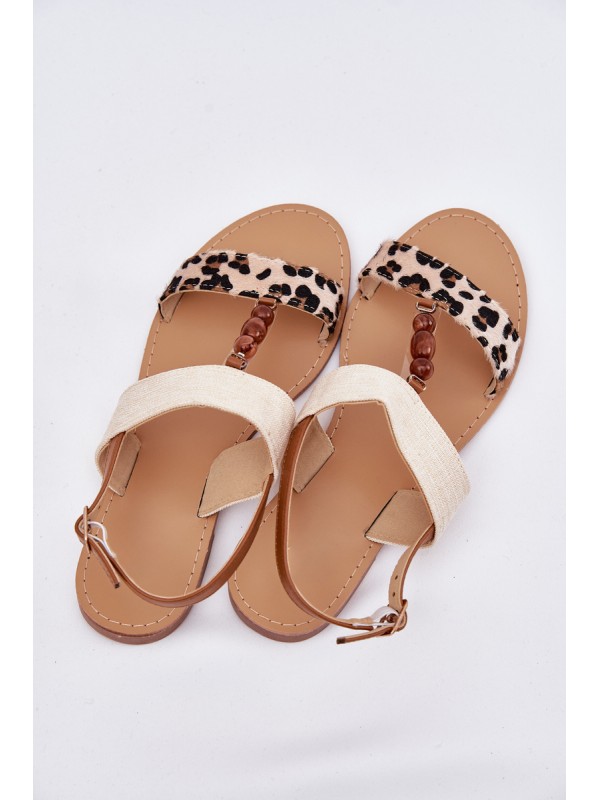 Flat Women Sandals With Beads Leopard Beige Virona