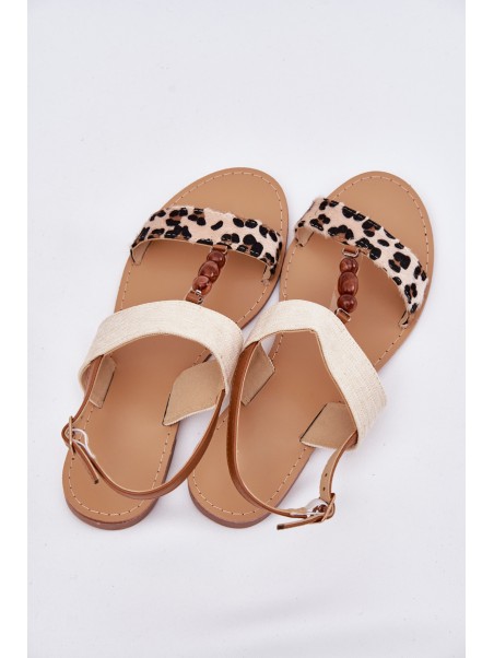 Flat Women Sandals With Beads Leopard Beige Virona