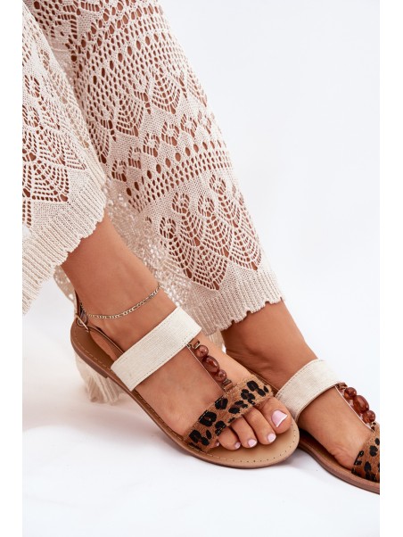 Flat Women's Sandals With Beads Leopard Brown Virona