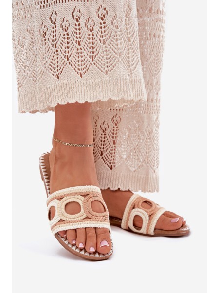 Crocheted women's slippers on a flat heel beige Nirina