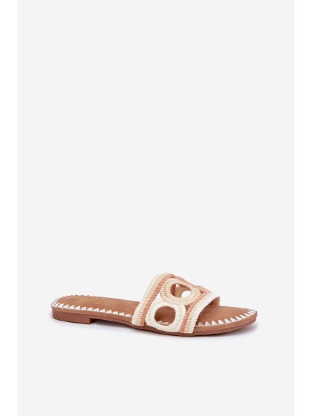 Crocheted women's slippers on a flat heel beige Nirina