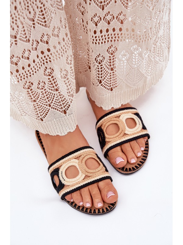 Crocheted Women's Slippers On Flat Heel Black Nirina