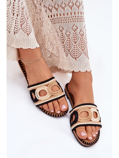 Crocheted Women's Slippers On Flat Heel Black Nirina